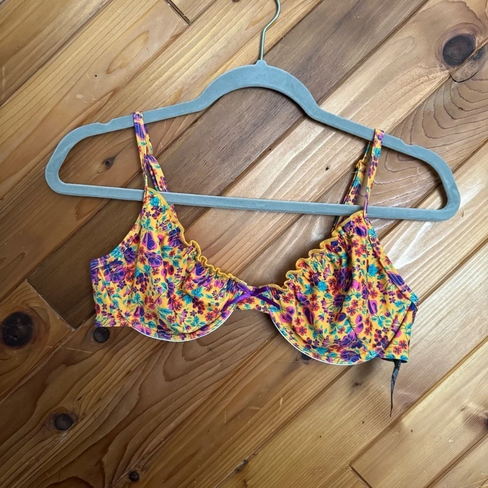 Nasty Gal Ditsy Fruit Print Underwire Bow Bikini Bra